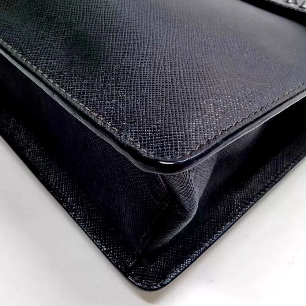 Auth Prada Black Leather Studded Clutch